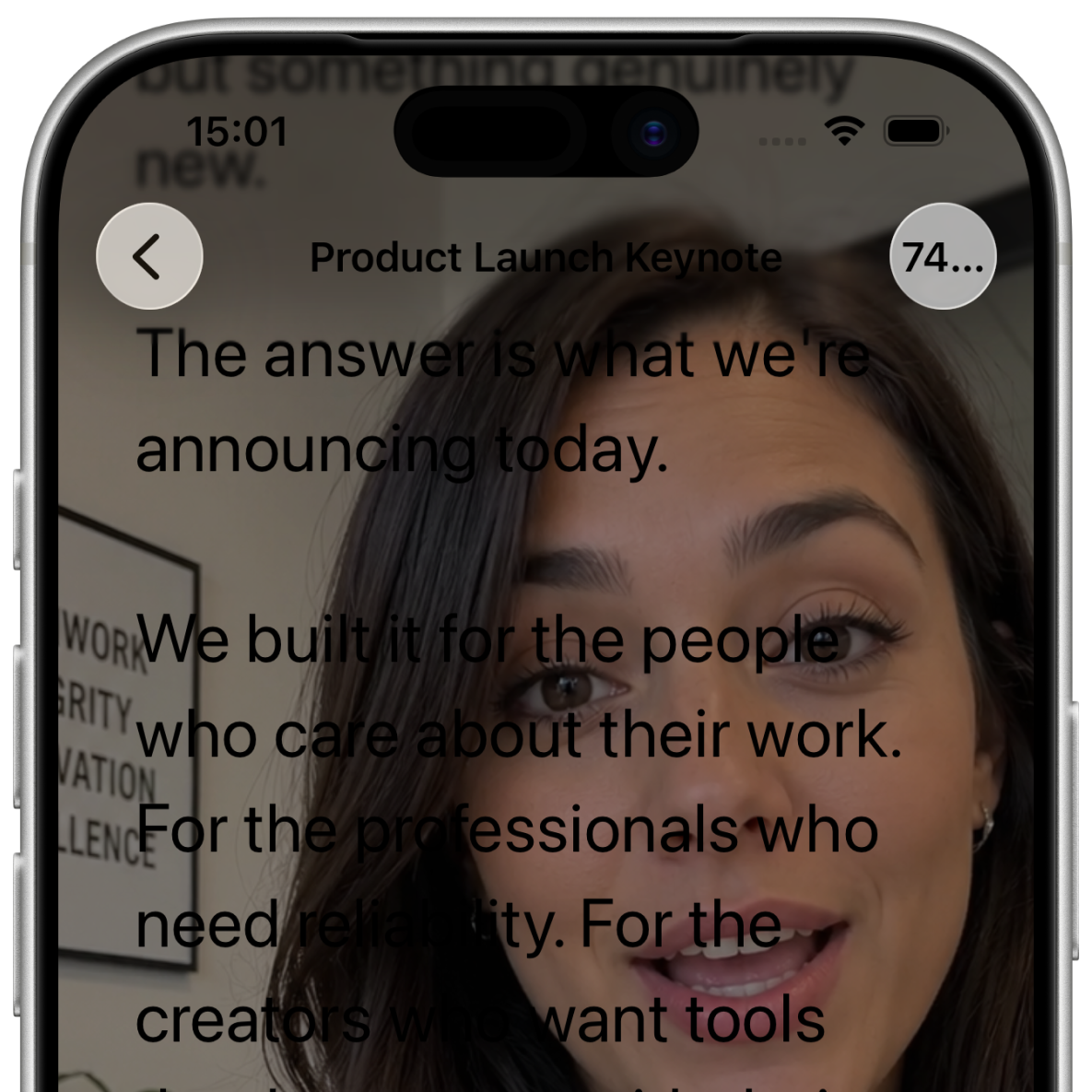 iPhone 17 Pro recording a video while yPrompt teleprompter scrolls on screen